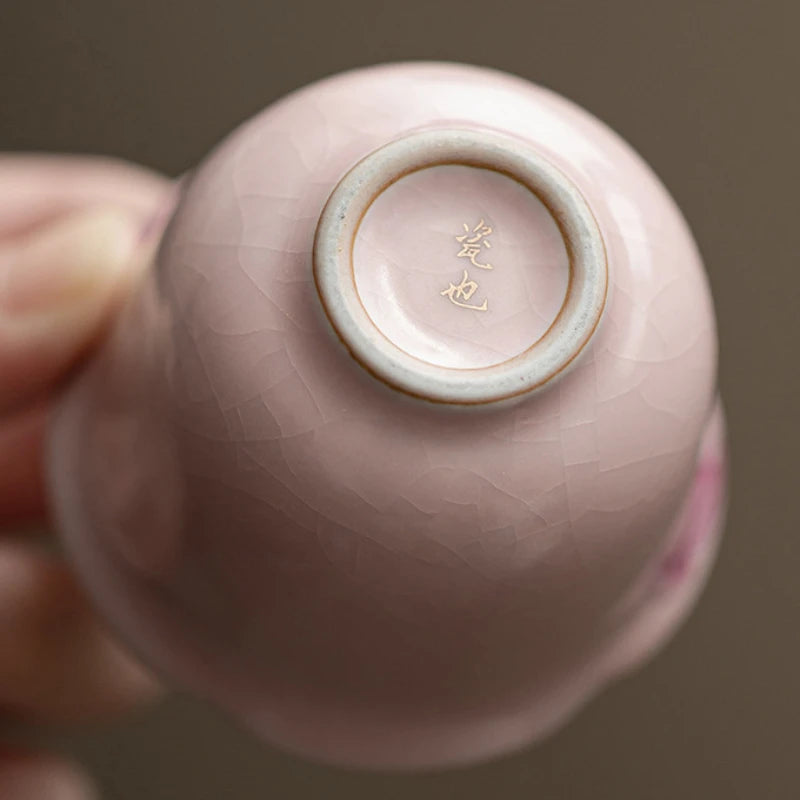 Chinese Ceramics Small Teacup Chinese Kung Fu Gongfu Teaware Porcelain Cup Handmade Peony Lily Single Master Tea Cup Drinkware.