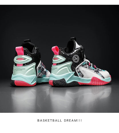 Children's Autumn New Rotary Buckle Mesh Breathable Basketball Shoes Boys Fashion Trend Sneaker Anti Slip Running Footwear 31-40.