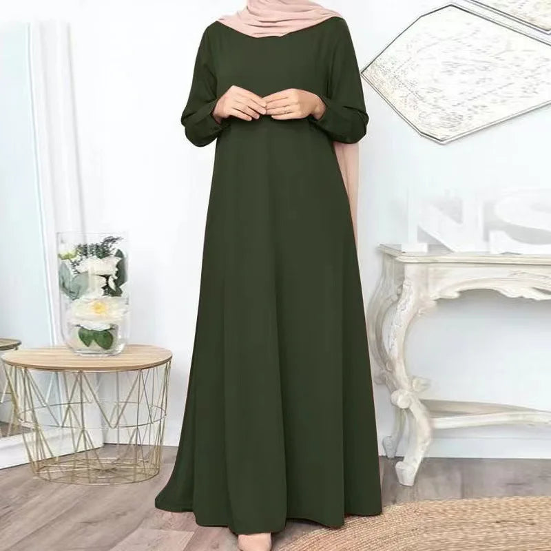 Solid Loose Abaya For Women Casual Elegant Long Sleeve Long Dress Simple Muslim Dress Women Modest Islamic Clothing EID Ramadan.