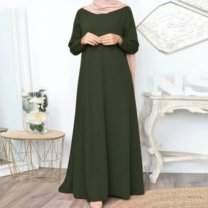 Solid Loose Abaya For Women Casual Elegant Long Sleeve Long Dress Simple Muslim Dress Women Modest Islamic Clothing EID Ramadan.