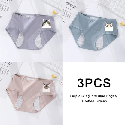 3PCS/set Women's menstrual briefs large flow postpartum water absorption leakproof briefs women's pure cotton menstrual briefs