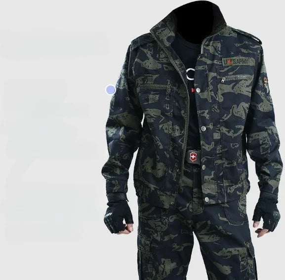 Wear-resistant camouflage suit for men and women's work clothes Spring and autumn thickened labor protection clothing, dirt resi.