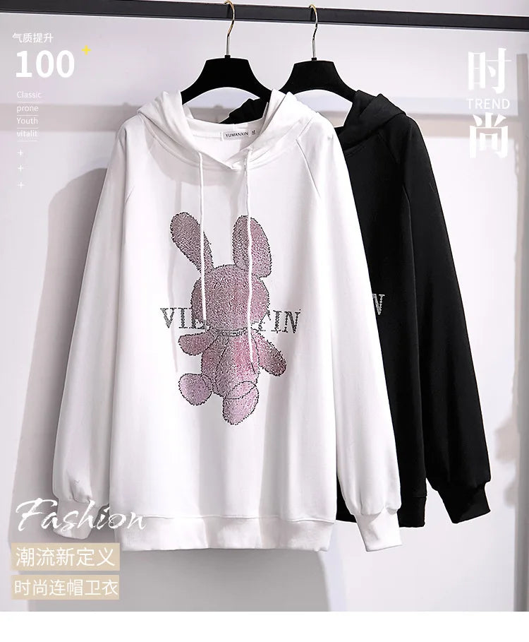 175Kg Plus Größe frauen Fehlschlag 170 Herbst Winter Neue Lose Fleece Cartoon Mit Kapuze Sweatshirt Schwarz Weiß 6XL 7XL 8XL 9XL 10XL 11XL.