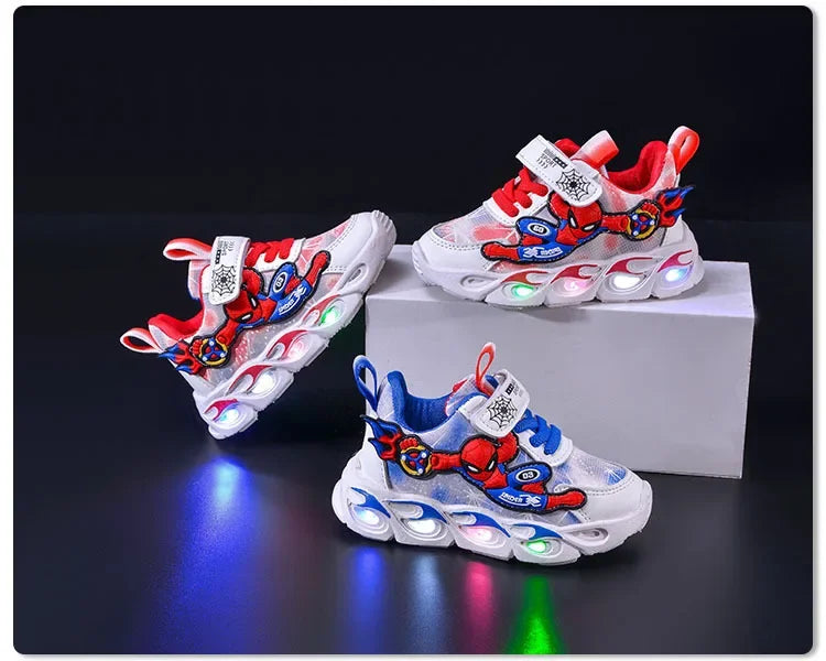 Disney Fashion Spiderman Baby Boys Sneakers Spring/autumn Children's Shoes Lighted Sneaker Trendy Kids Boy Sports Casual Shoes.