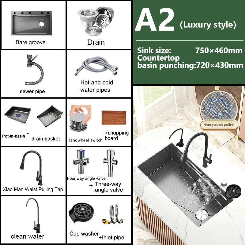 Waterfall Sink Large Single Slot Stainless Steel Kitchen Sink Embossed Washbasin Under The Basin Installation For Kitchen