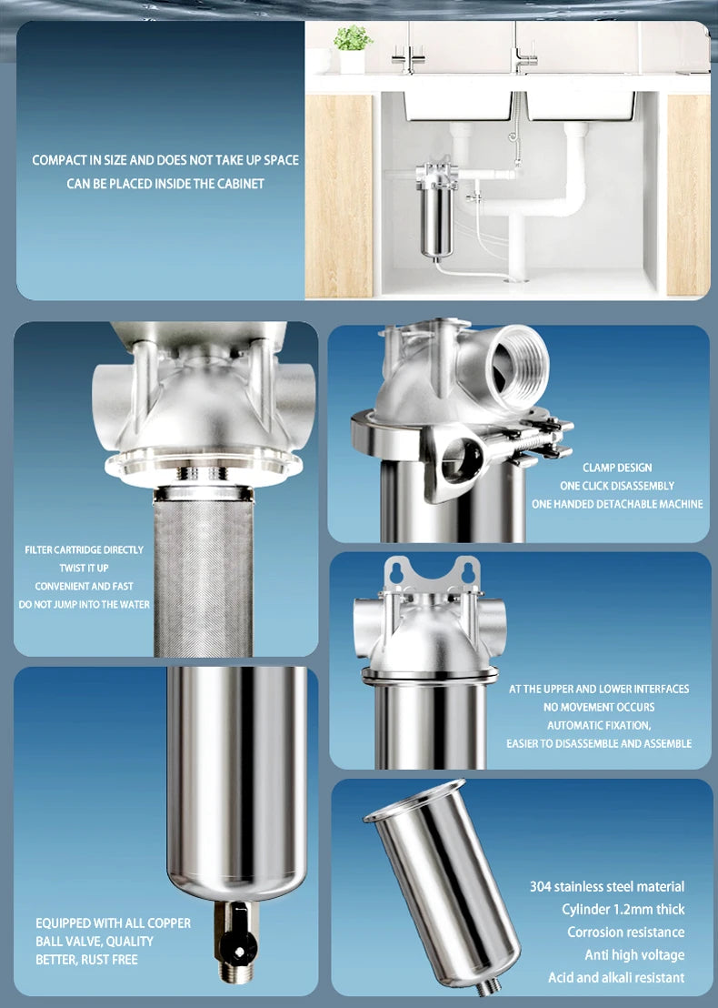 Whole house sediment filter  water filter system 40μm 316 stainless steel mesh.