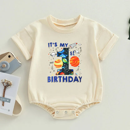 „It's My First Birthday“-Bubble-Strampler für Babys, kurzärmelig, übergroßer Bubble-Body, Geburtstagsfeier, Säuglingskleidung.