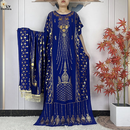 Neue Sommer Abaya für Frauen lässig Kurzarm weiches Baumwoll kleid Dubai Kaftan lose Dame Maxi Islam afrikanisches Kleid mit großem Schal