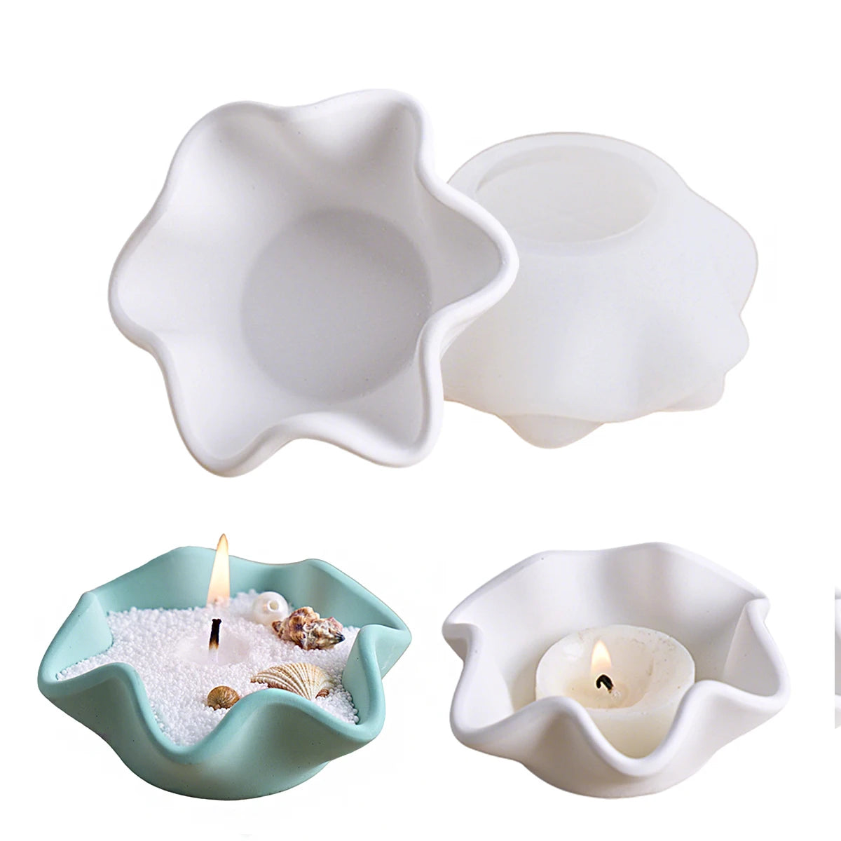 Curved Edge Bowl Silicone Mold DIY Handmade Gypsum Concrete Casting Scented Candle Cup Jewelry Storage Mold Craft Gift Home Deco.