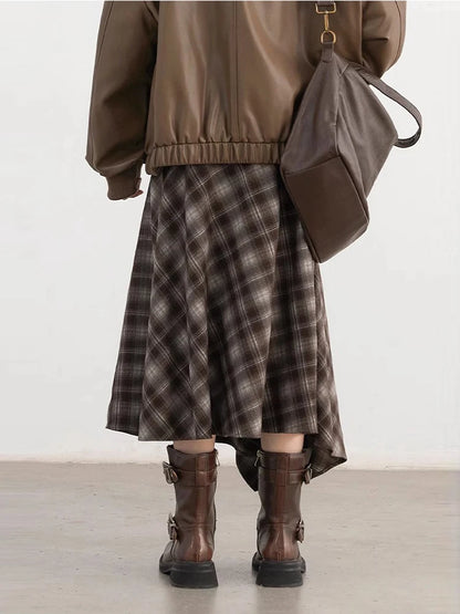 CHIC VEN Women Skirts A Line Retro Loose High Waist Irregular Color Plaid Frosted Half Body Long Ladies Skirt Winter 2025.