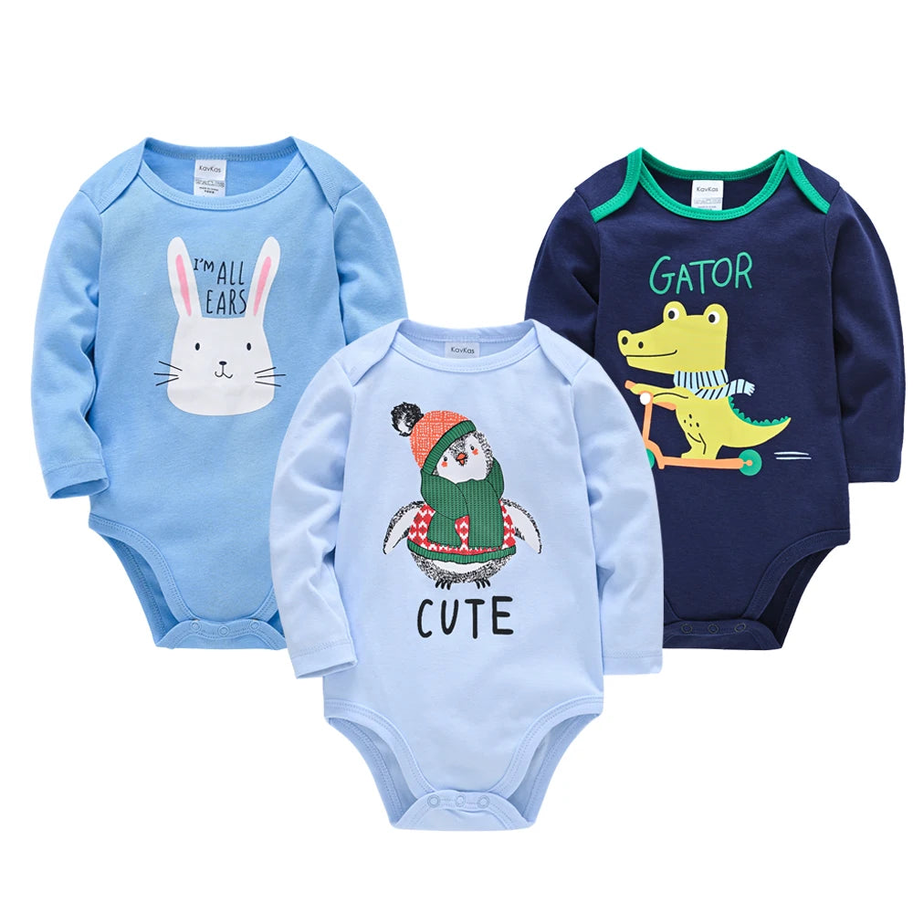 3 Teile/satz Baby Jungen Kleidung 100% Baumwolle Kinder Overall Langarm Niedlichen Elefanten Druck Babyspielanzug Neugeborenen Body Für 0-24 M.