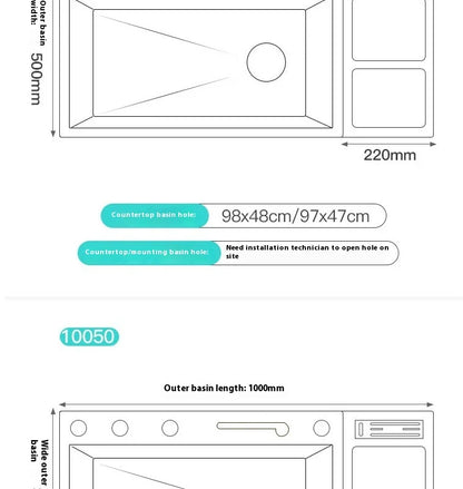 Stainless Steel Kitchen Sink Large Size Single Slot Multifunctional With Trash Can and Drain Rack Household Wash Dish Basin
