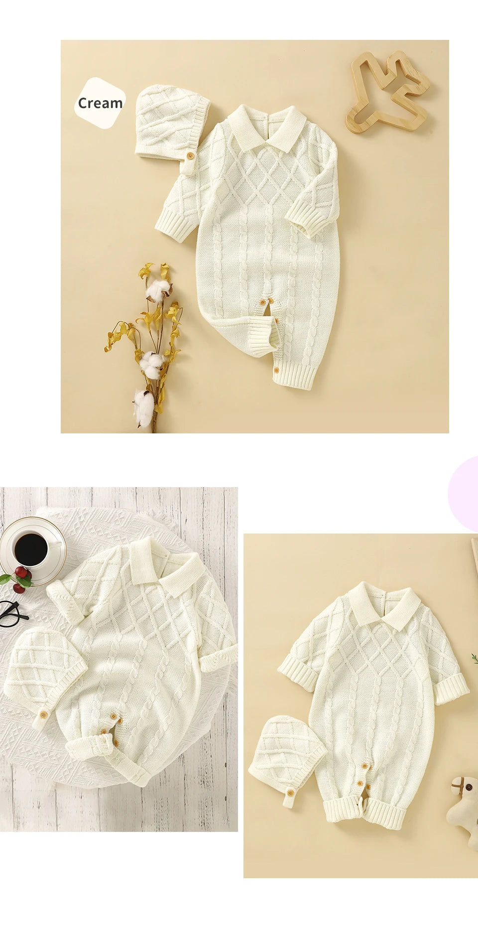 White Baby Girl Rompers Clothes Winter Long Sleeve Knitted Newborn Infant Boy Jumpsuits Hats Outfits Sets 0-18m Toddler Playsuit