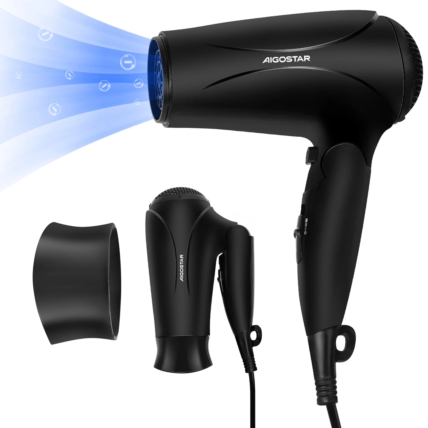 Aigostar Ionic Hair Dryer, Travel Hair Dryer with Foldable Handle, 2 Speeds and 3 Temperature Settings, 2400 W