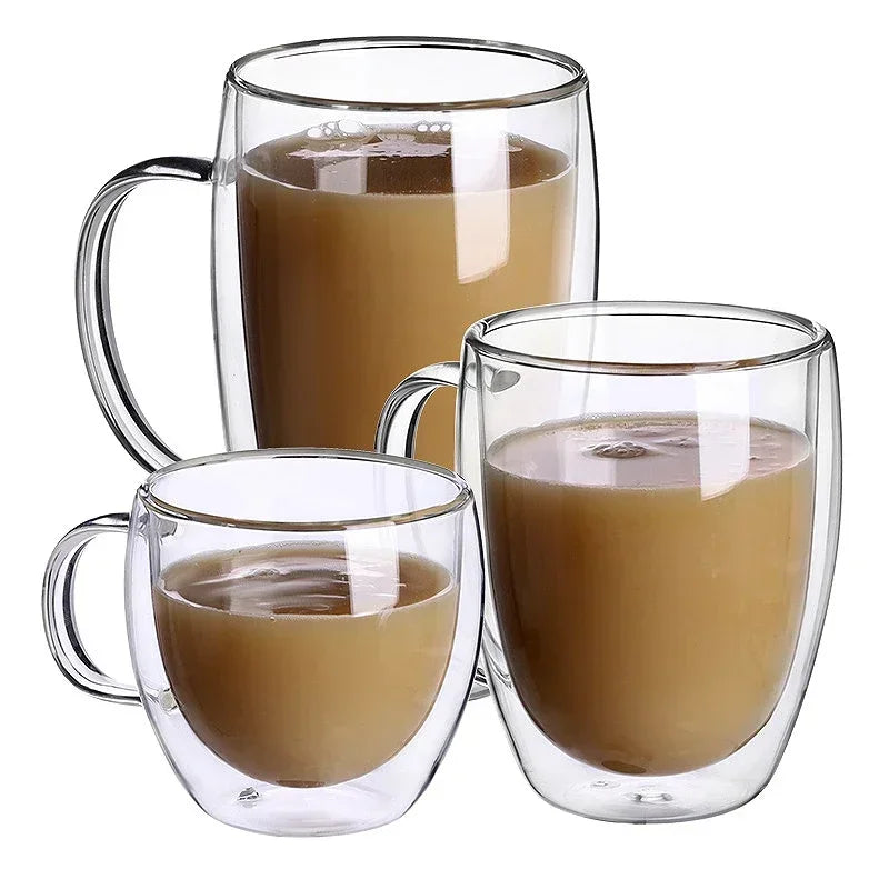 1-6PCS 80-450ML Heat Resistant Double Wall Tea Glass Cup Beer Coffee Handmade Creative Cold Beverage Transparent Drinkware Set.