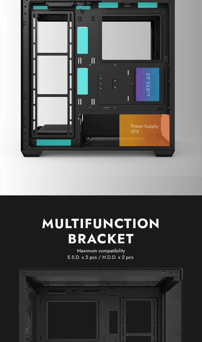Aigo AS900 PC Case 270° Panoramic Design ATX M-ATX ITX Sea View Room Side Transparent Desktop Chassis Diy Gaming Computer Case.