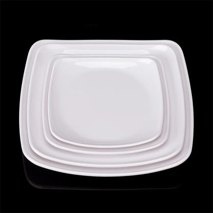 Melamine White Dinner Plate Fast Food Square Dishes School Rice Meal Serving Trays Cheap Hotel Table Decoration and Accessories.
