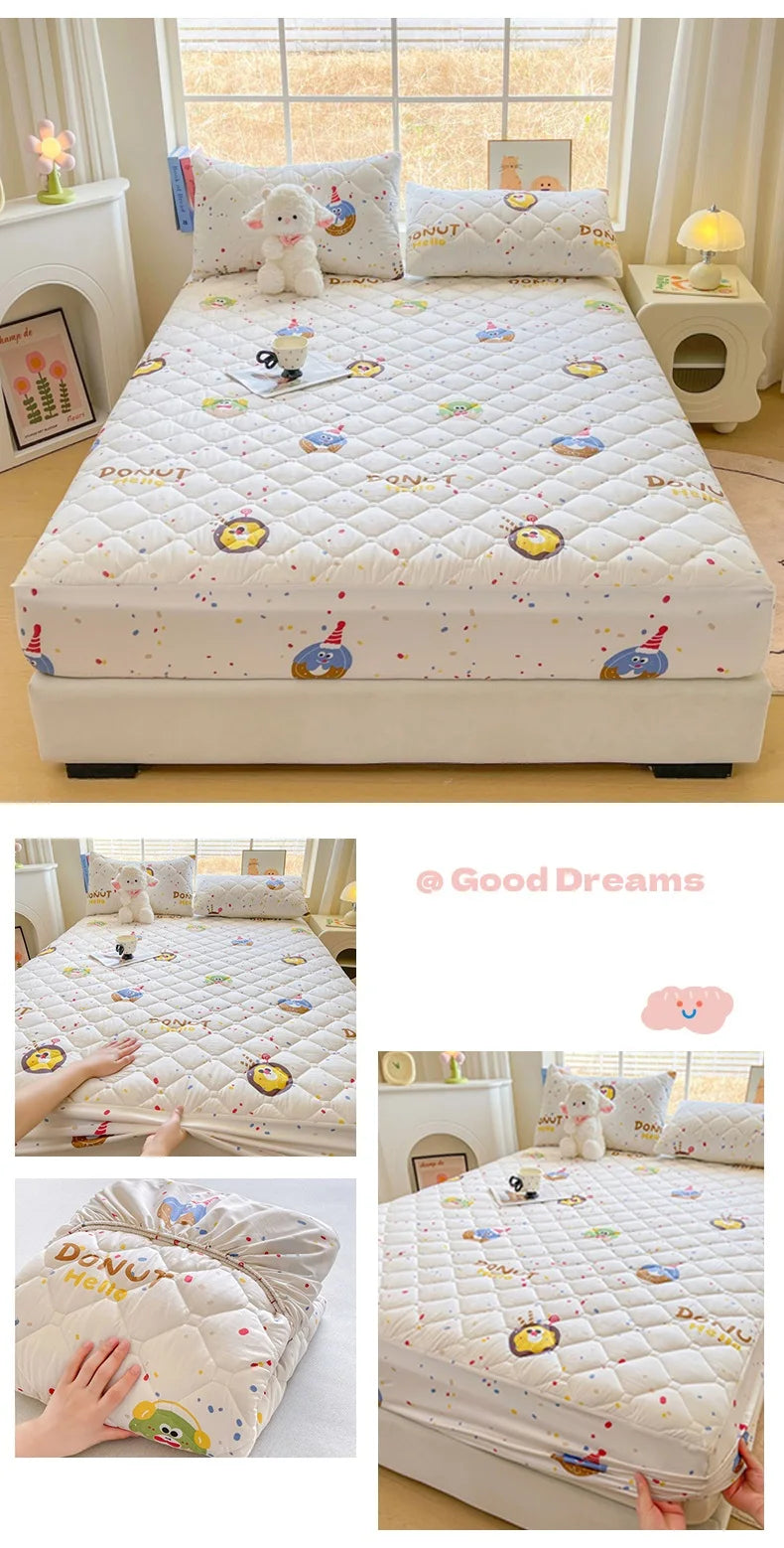 1pc Quilted Bed Cover Floral Style Bedspread Thicken Soft Bed Linen Elastic Mattress Protector cubre colchón (No Pillowcase).