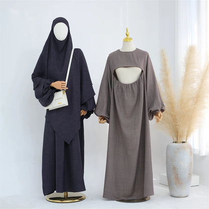 Ramadan Breastfeeding Outfit Prayer Clothes Khimar Abaya Dubai Islam Muslim Hijab Dress Women Kebaya Robe Ensembles Musulmans.