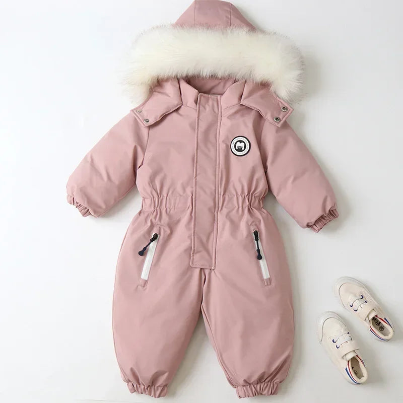 Plus Dicke Samt Bodys Kleidung Winter Baby Wasserdicht Mit Kapuze Einteiliges Mädchen Jungen Overalls Ski Anzug Infant Dicke Warme strampler.