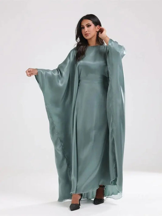 Muslim Kaftan Dress Satin Batwing Abaya For Women Dubai Luxury 2024 Islam Kebaya Robe Caftan Marocain Femme Musulmane Vestidos.