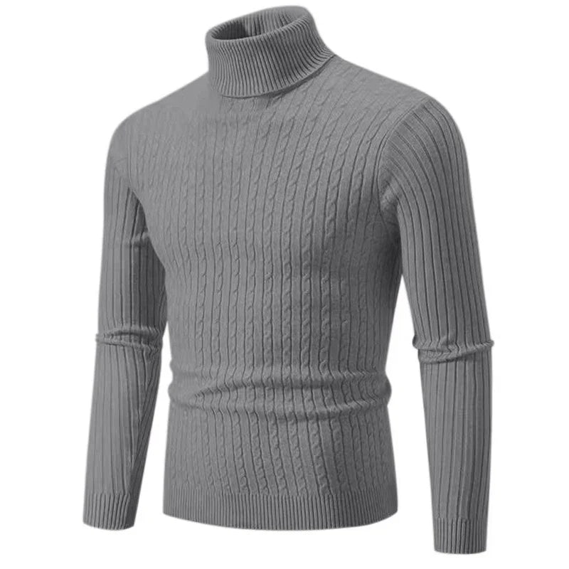 2025 New Men's High Neck Sweater Solid Color Pullover Knitted Warm Casual Turtleneck Sweatwear Woolen Mens Winter Outdoor Tops