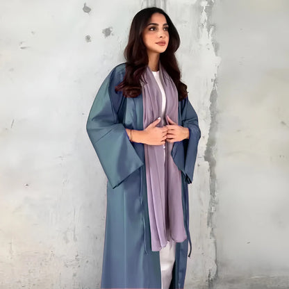Girl Muslim Palestine Kaftan Dress Open Satin Kimono Pink Abaya Women Dubai Clothing Kebaya Robe Caftan Marocain Femme Musulmane.