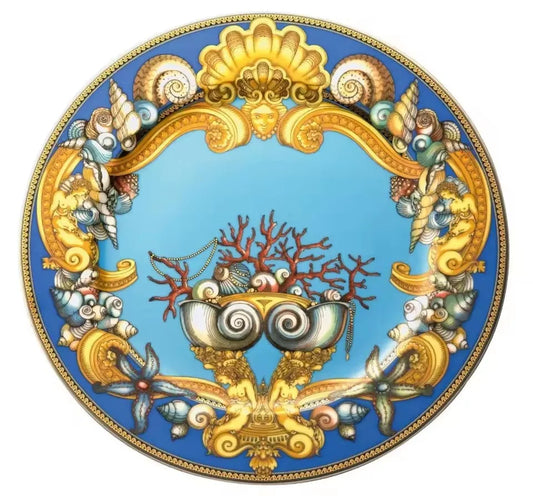 Luxury Blue Ocean Bone China Dishes Plates Western Clubhouse Upscale Heart Of The Sea Ceramic Tableware Decorative Plate.