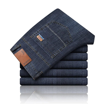 New Ice Silk Thin Denim Jeans For Men Blue Straight Stretch Cotton Pants Business Casual Lightweight Trousers Spring Summer.