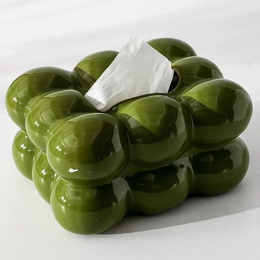 Light Luxury Olive Green Ceramic Tissue Box Bathroom Tissue Box Household Living Room Coffee Table Desktop Ornaments Home Decor.