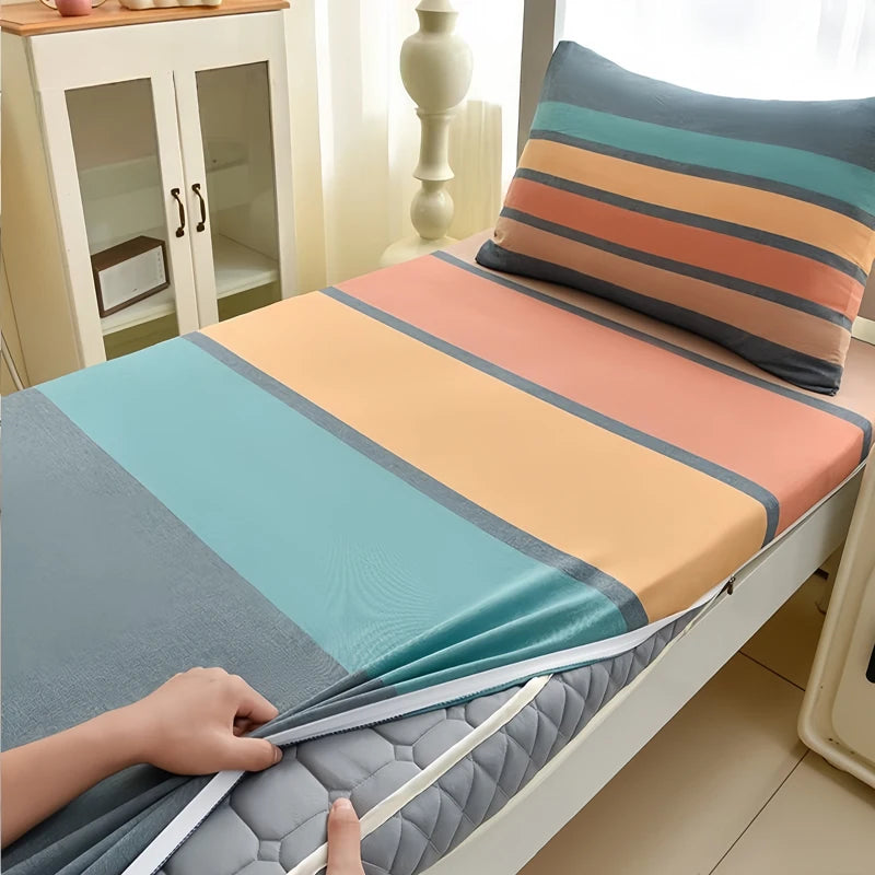 WOSTAR Geometric printed mattress protector cover with zipper fully enclosed single bed sheet pure cotton protection pad 90x190.