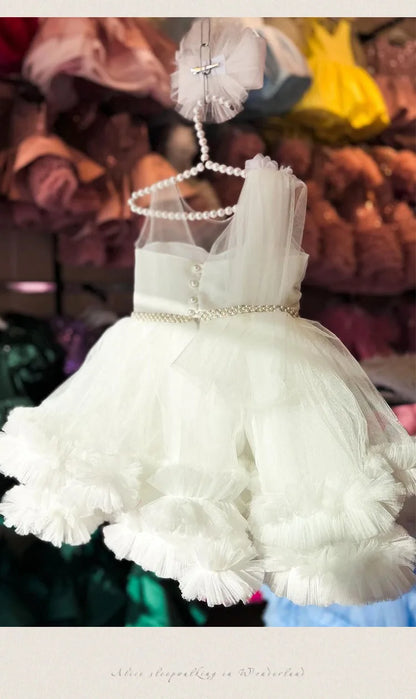 Formales Kleid für Kinder2025Neues weißes ärmelloses Prinzessinnenkleid im europäischen und amerikanischen Stil für Performance-Kostüme für kleine Mädchen