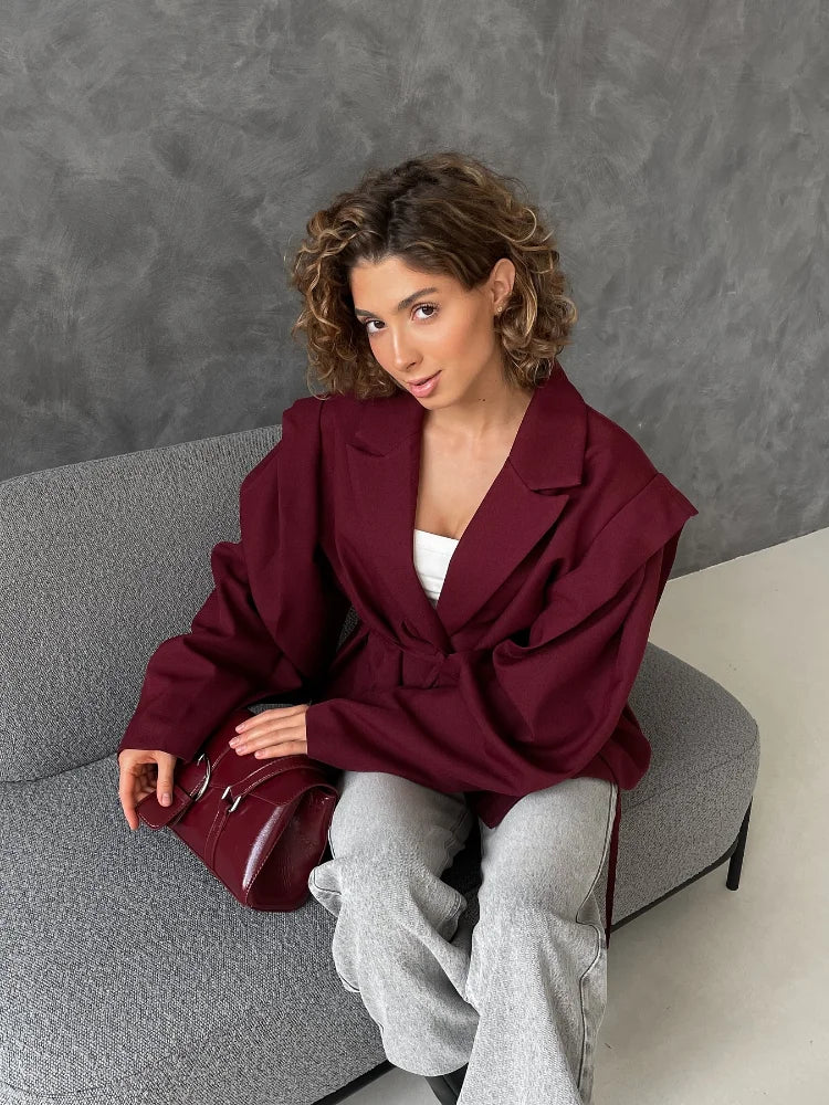 Fashion Solid Revers Hals Schulter Pad Anzug Jacke Frauen Langarm Eine Taste Spitze Up Mantel 2025, Herbst Neue Highstreet Büro Tragen.