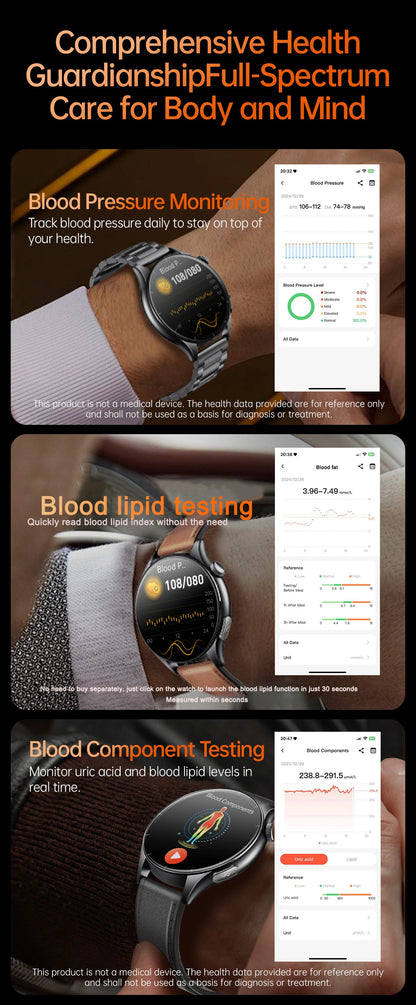2025 New NFC  Health MonitorUric Acid Blood Pressure Blood oxygen Body Analysis Smart Watch ECG+PPG Clock Smartwatch Men lady