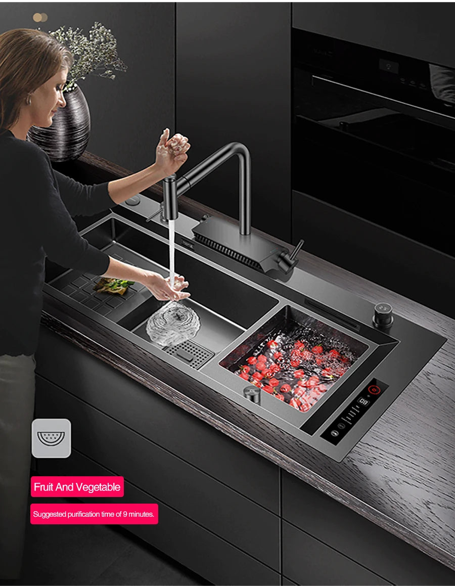 ASRAS Nanometer Smart Purifying Kitchen Sink Large Size Handmade Step Sink Smart Purifying Kitchen Island Sinks