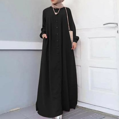 2025Spring Autumn Maxi Long Dress Women Muslim Long Sleeve Dress Loose Casual Dresses Vintage Hijab Islamic Clothing Caftan Robe.