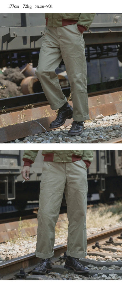 Rugged Bronson Army Chino Trousers 1942 Pattern Khakis Military Style Casual Pants.