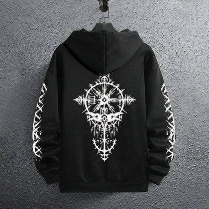 2025 Brand New Black Sweatshirts Autumn Winter Male Daily Casual Sporty Jogging Hoodie Men's Ancient Viking Raven Print Pullover