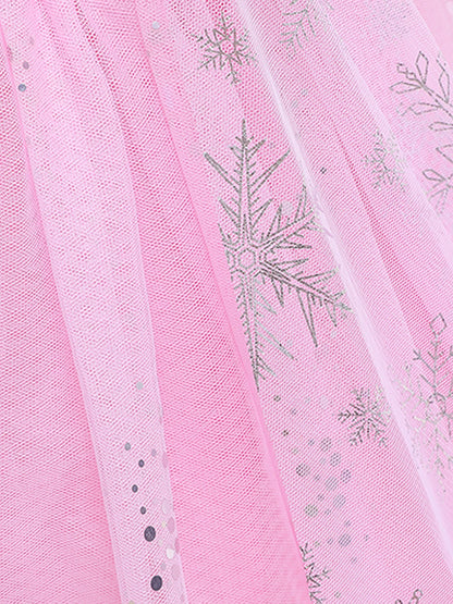 Mädchen rosa Pailletten Mesh Prinzessin Kleid, Mesh kurze Ärmel, mit Umhang, geeignet für Party, Tanz, Performance, Karnevals kleid.