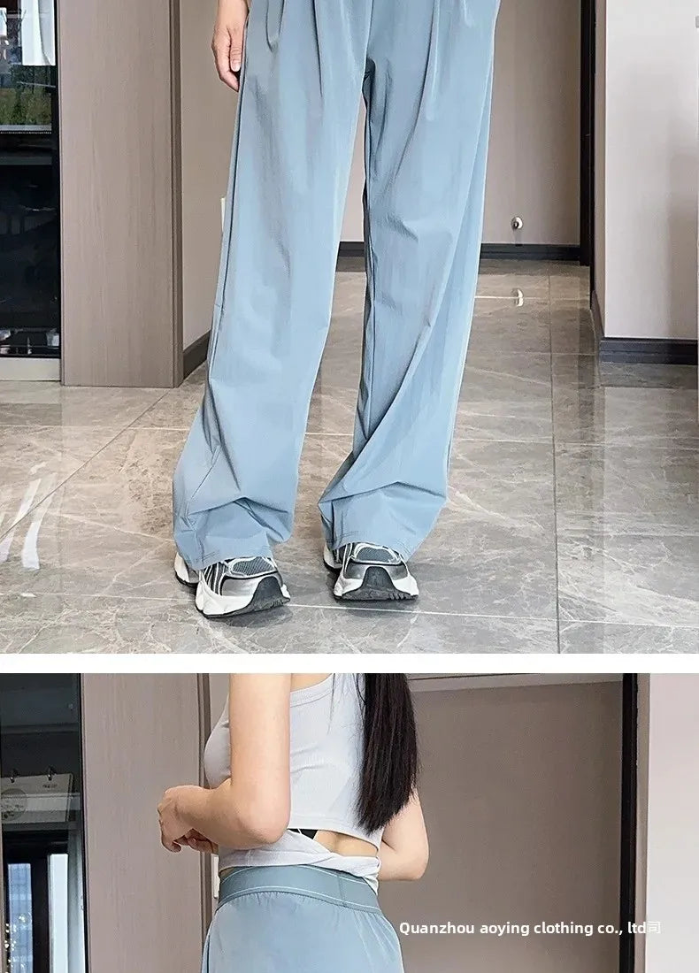 High Waist Yoga Pants Women's Sporty Lightweight Loose Straight Leg Quick Dry Comfortable Fit Casual Trousers.