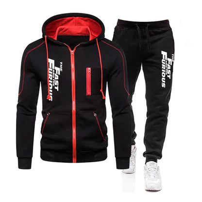Autumn Winter Popular Mens Tracksuit Zipper Hooded Jacket+Running Pants 2 Piece Set Fast and Furious Print Casual Coat Clothing.