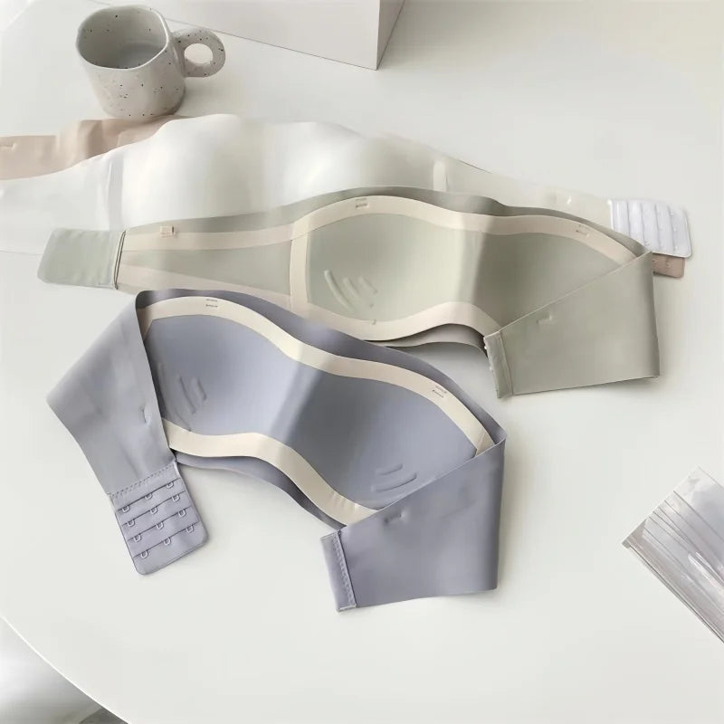 2Pcs/Set Strapless Bras For Women Push Up Bra Non-wire Bra Glossy Brassiere Seamless Underwear 1/2 Cup Padded Sexy Lingerie.