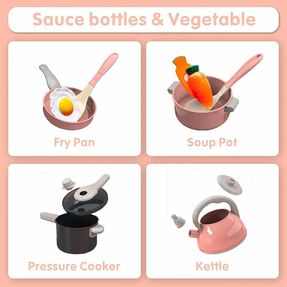 Kids Kitchen Toys Set 92/69/59 PCS Play Kitchen Accessories Kit with Play Pots Pretend Food Cooking Toy Toddler Girls Boy Gift.