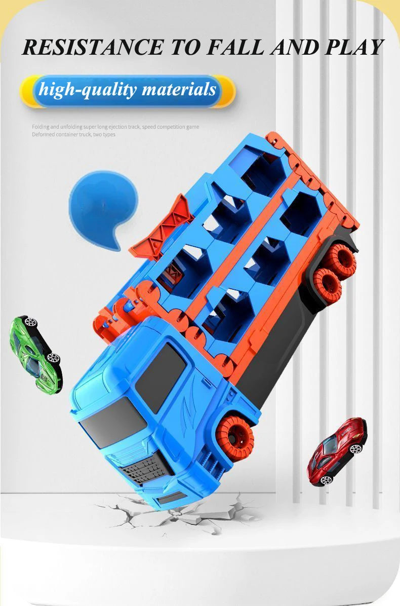 Large Car Transporter Truck Folding Track Racing Vehicle Kids Competitive Games Storage Alloy Car Boy Toy Children Novel Gift.