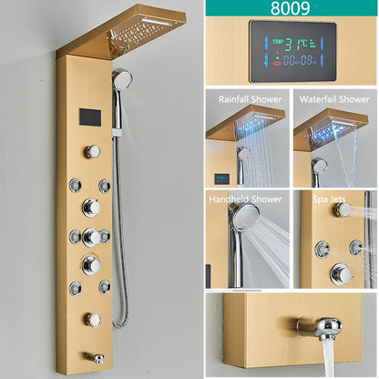 LED Light Bathroom Shower Faucet Set LED Rainfall Shower Panel System Bathtub Water Mixer Tap Massage SPA Temperature Screen