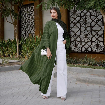 2024 New Fashion Muslim Kimono Abaya Solid Striped Retro Ethnic Cardigan Robe Dubai Middle Eastern Saudi Arabia Eid Clothes