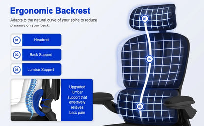 AUTHMIC Ergonomischer Bürostuhl -135 °   Liege- und höhenverstellbarer Sitz, klappbare Armlehnen, verstellbare Kopfstütze, Heimbürostuhl