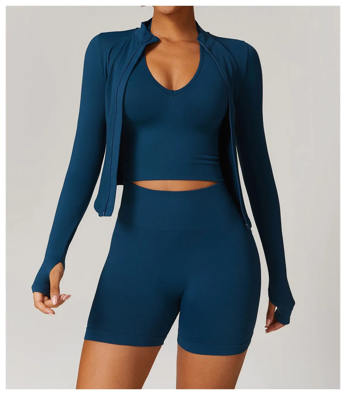 Ctenkevet Women Slim High Neck Jacket Sports Suit Female Two Piece Yoga Clothes Sport Outfit For Woman Buttock Lift Sports Suit.