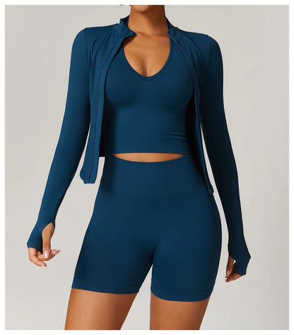 Ctenkevet Women Slim High Neck Jacket Sports Suit Female Two Piece Yoga Clothes Sport Outfit For Woman Buttock Lift Sports Suit.