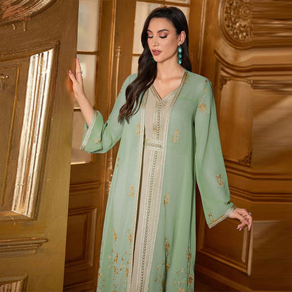 2 Pieces Set Muslim Women Matching Set Embroidery Open Kimono Abaya Maxi Dress Dubai Kaftan Robe Eid Djellaba Kebaya Caftan Arab.
